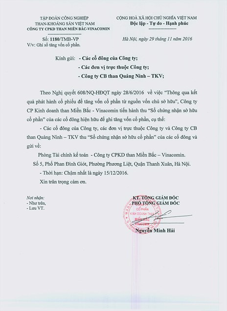 Thông báo về việc thu sổ chứng nhận sở hữu cổ phần